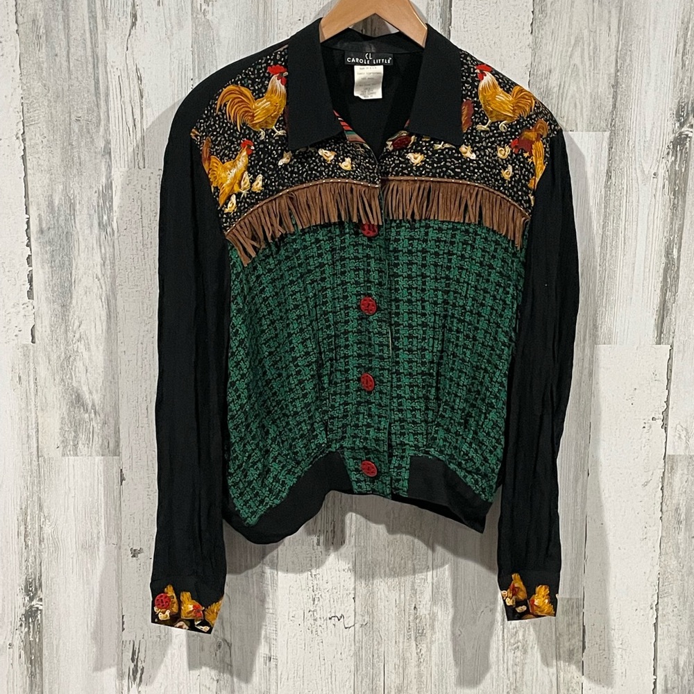 CAROLE LITTLE Vintage Rooster Jacket With Fringe Size 14